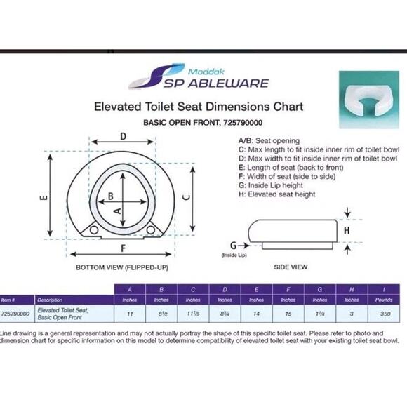 SP Ableware Basic Open-Front 3-Inch Elevated Toilet Seat for Standard Toilets - Picture 3 of 4